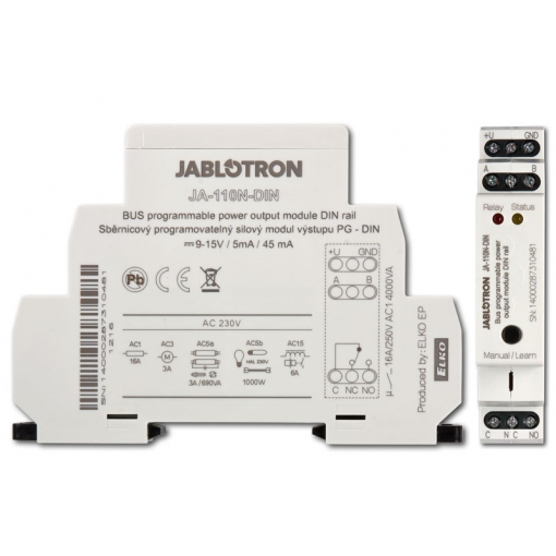 Jablotron JA-110N DIN - Relais interrupteur à BUS en rail DIN pour sorties PG du système
